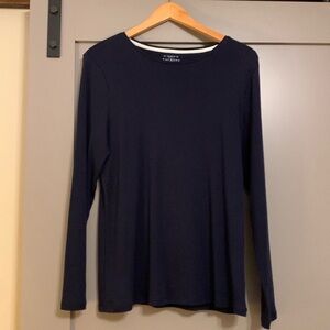 Talbots Solid Bateau Neck Pima Cotton Tee Navy Blue Long Sleeve Large Petite